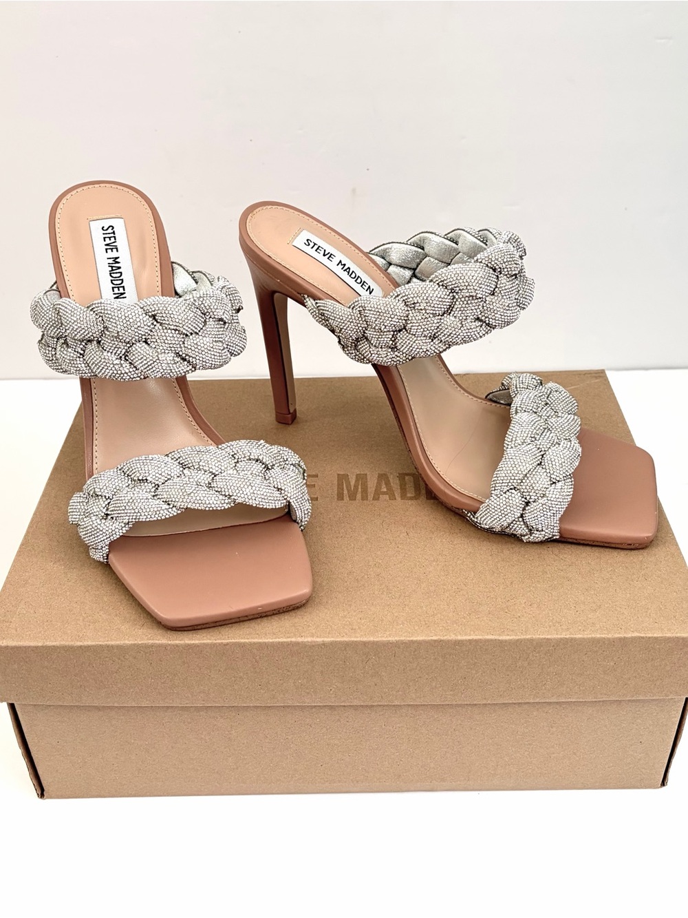 NEW Steve Madden Women's Crystal Braided Strap High Heel Sandals Size 9